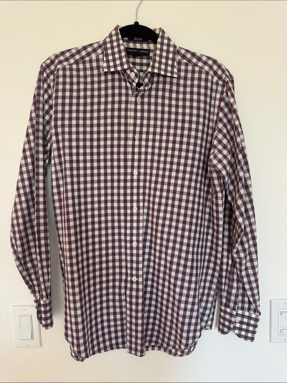 Saks Fifth Avenue Men's Purple Check Dress Shirt